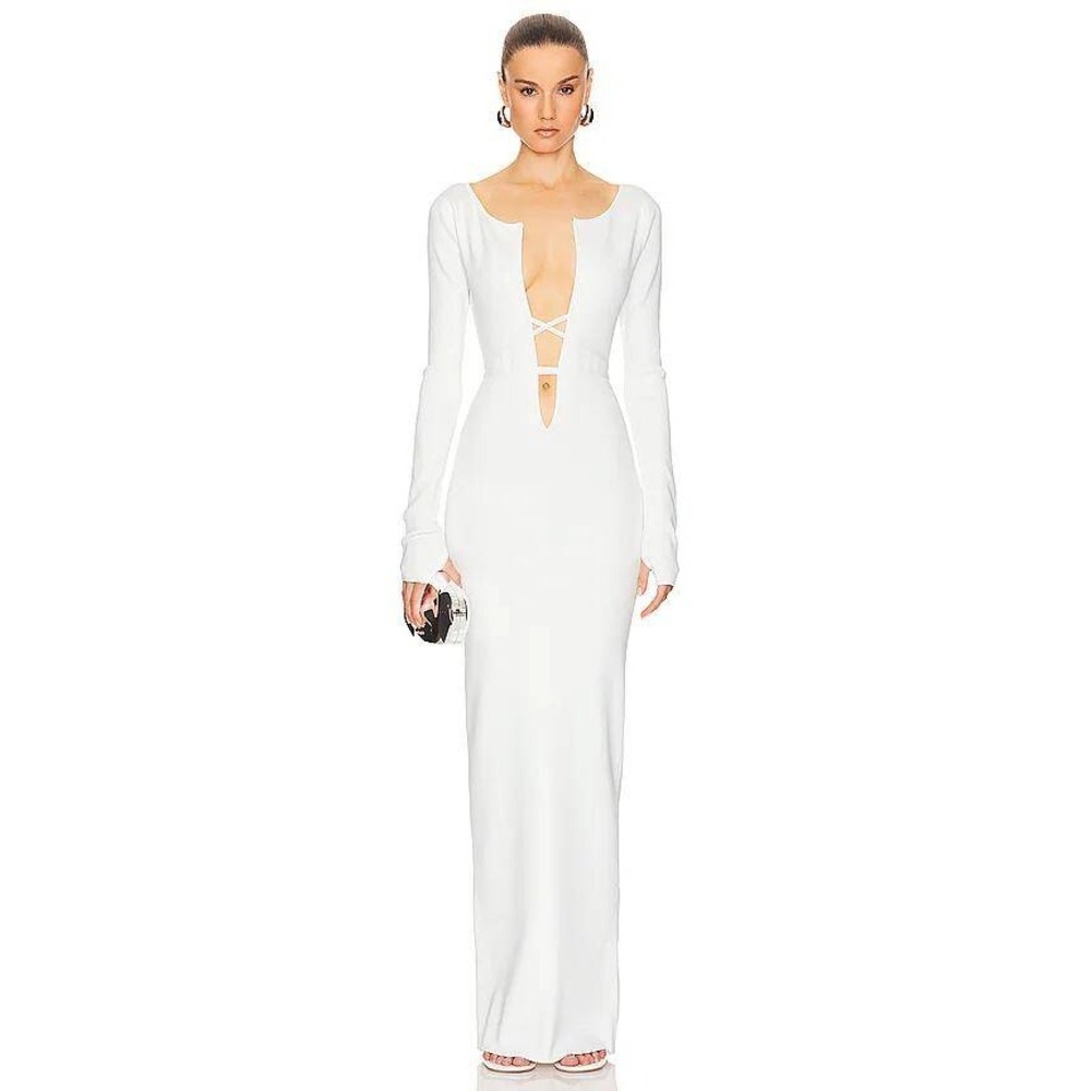 Helsa Niall Gown Ivory White Maxi Dress White Tie Long Sleeve Women Sz S